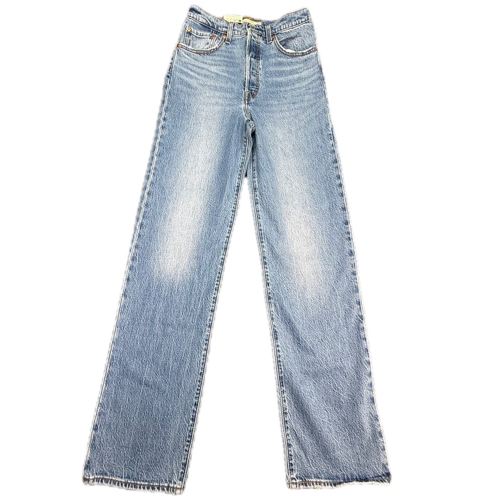Levis Premium Ribcage Straight Jeans Womens 27‎ Light Blue Super High Rise Big E